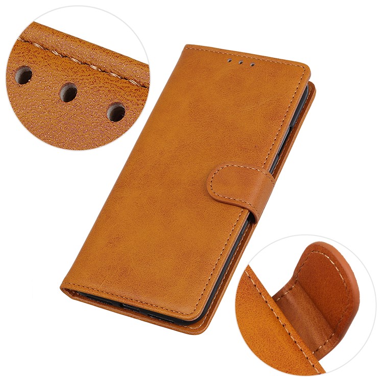 Matte Skin Wallet Leather Stand Case for LG W30 - Brown-3