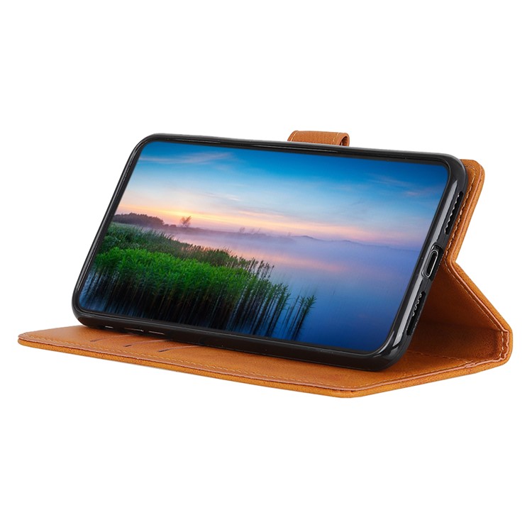 Matte Skin Wallet Leather Stand Case for LG W30 - Brown-7