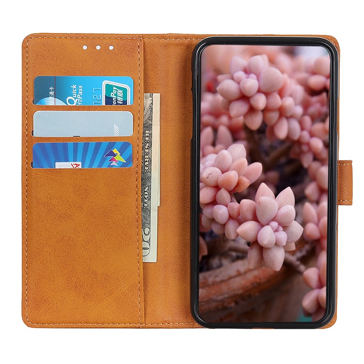 Matte Skin Wallet Leather Stand Case for LG W30 - Brown-8