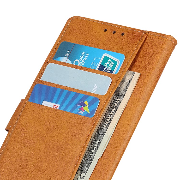 Matte Skin Wallet Leather Stand Case for LG W30 - Brown-9