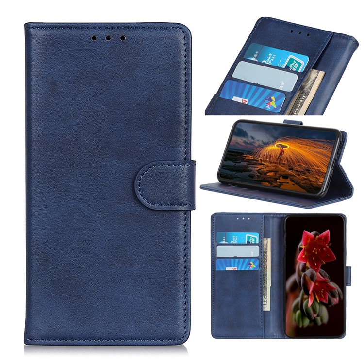 Matte Skin Wallet Leather Stand Case for LG W30 - Blue-1