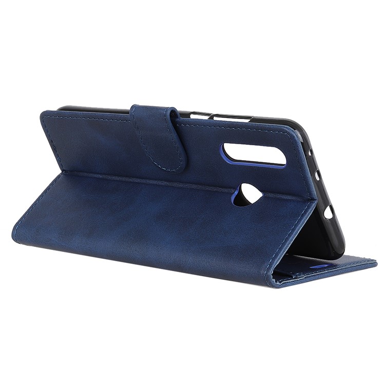 Matte Skin Wallet Leather Stand Case for LG W30 - Blue-10