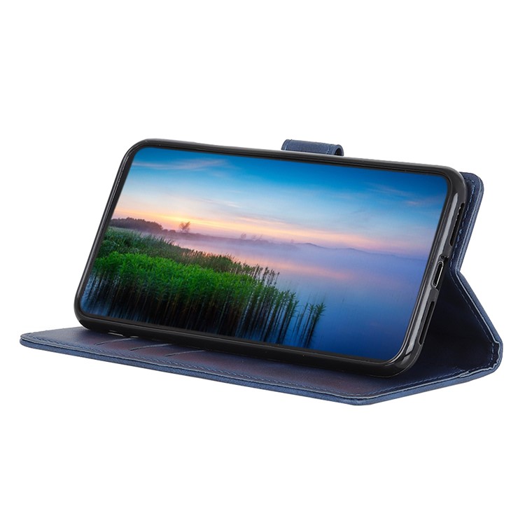 Matte Skin Wallet Leather Stand Case for LG W30 - Blue-7