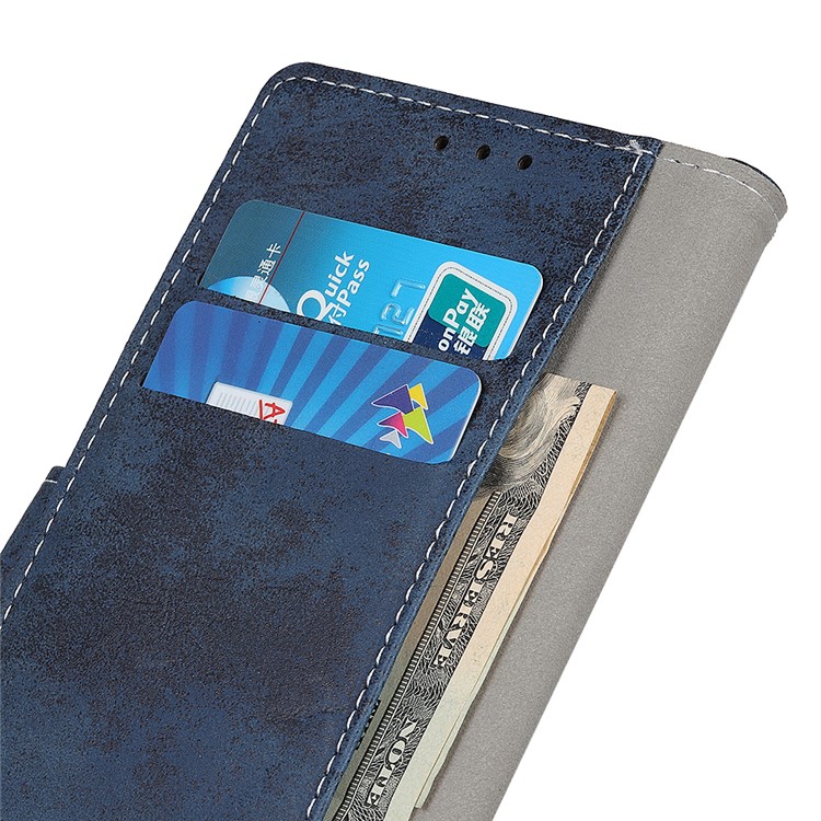 Vintage Style Leather Wallet Protection Phone Shell Casing for LG W30 - Blue-9