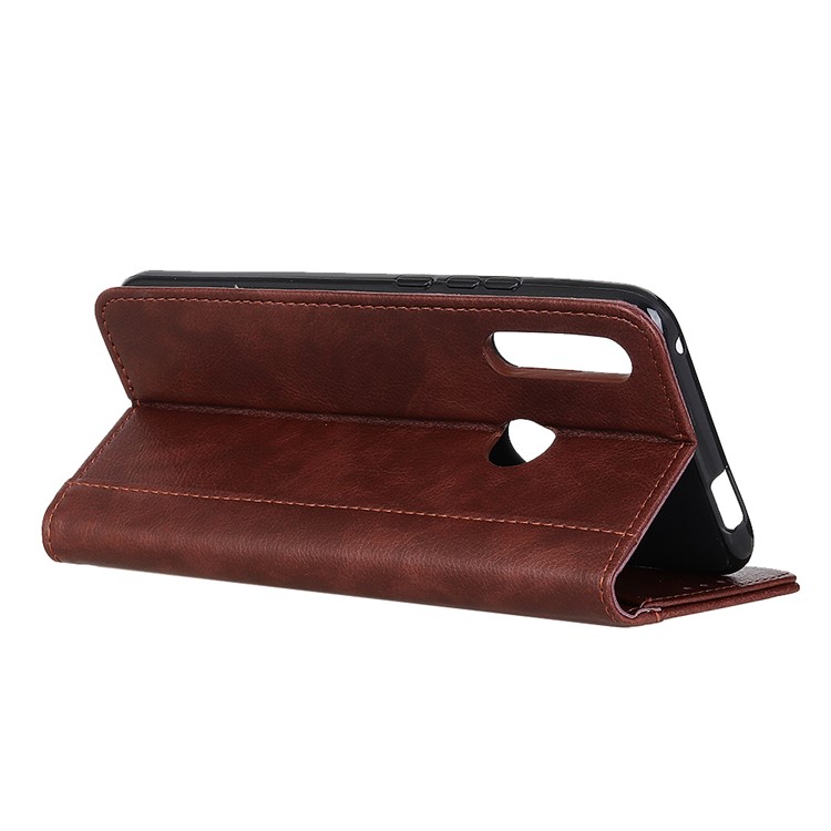 Auto-absorbed Litchi Texture Split Leather Cell Phone Case with Wallet Stand for LG W30 - Brown-4