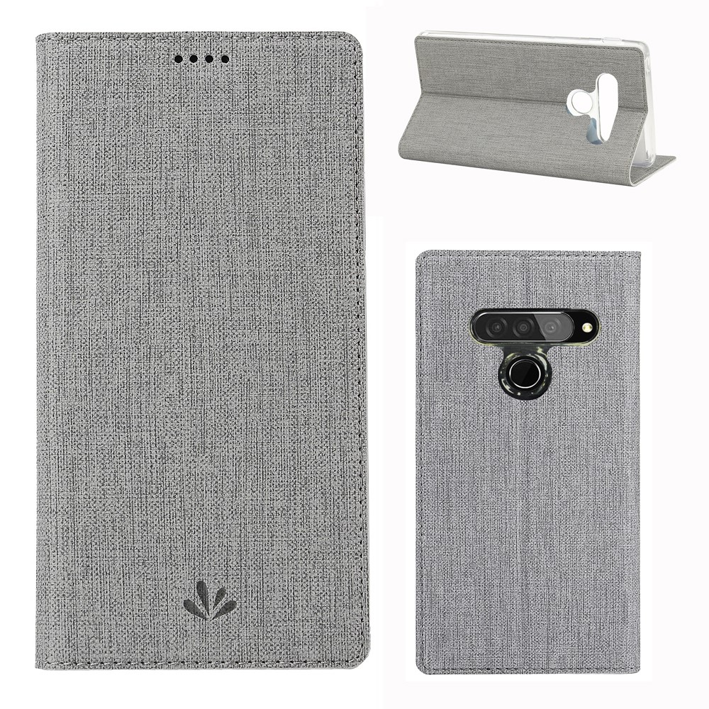 VILI DMX Cross Surface Leather Card Holder Phone Case for LG G8s ThinQ - Grey-1