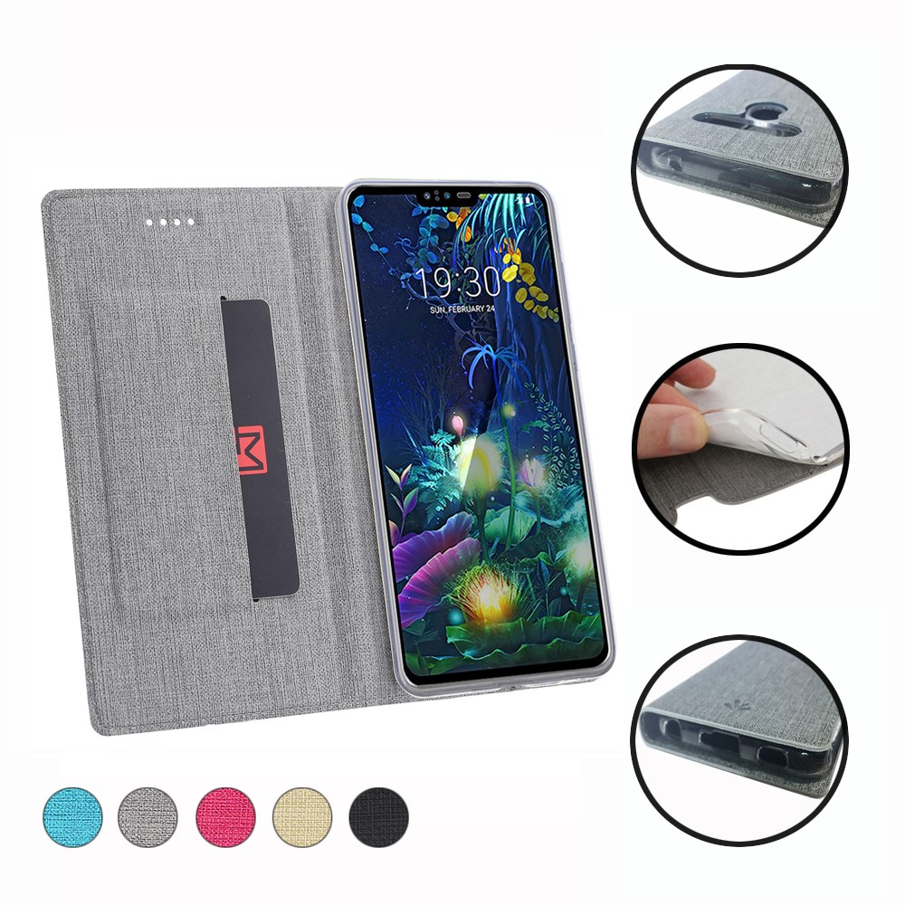 VILI DMX Cross Surface Leather Card Holder Phone Case for LG G8s ThinQ - Grey-16