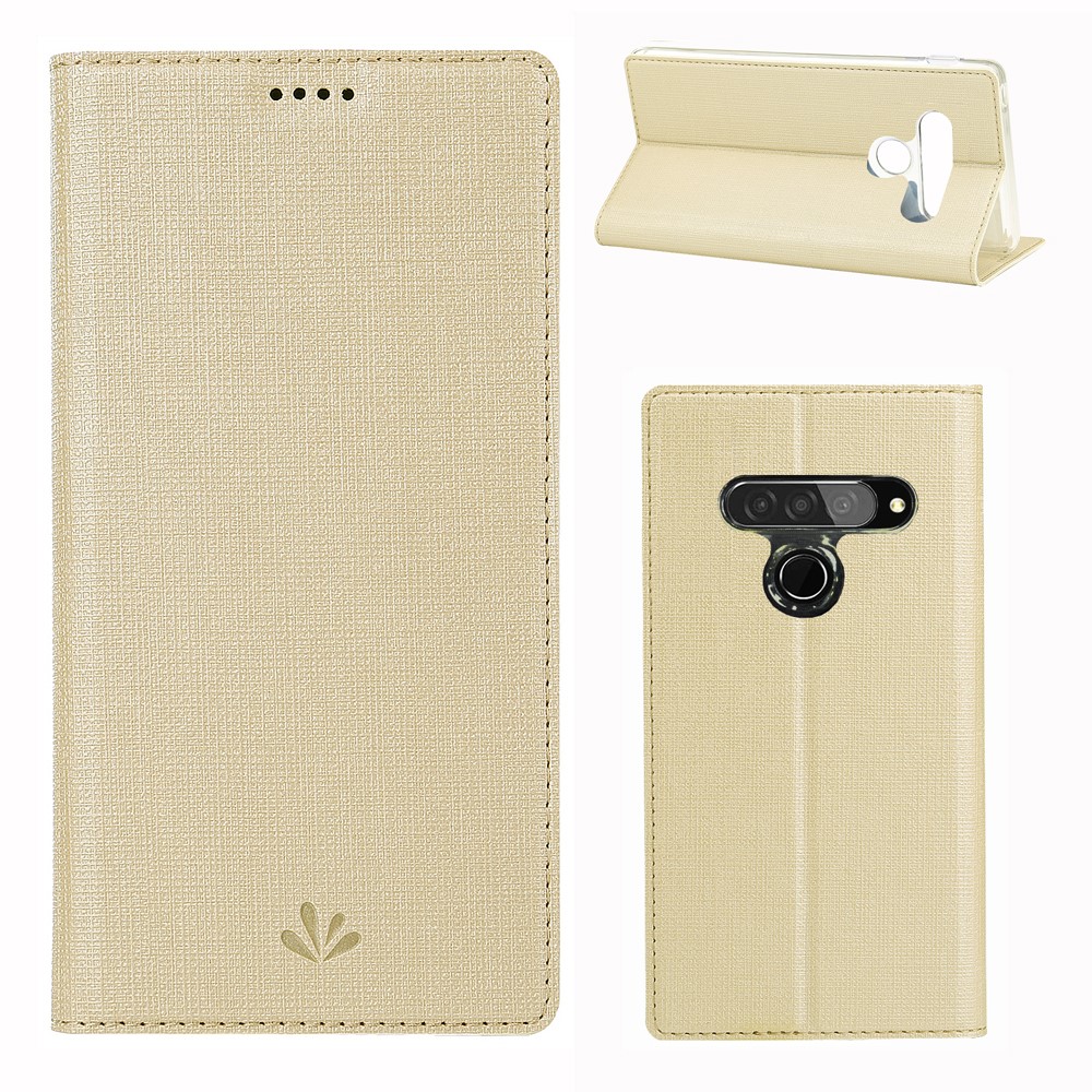 VILI DMX Cross Surface Leather Card Holder Phone Case for LG G8s ThinQ - Gold-1