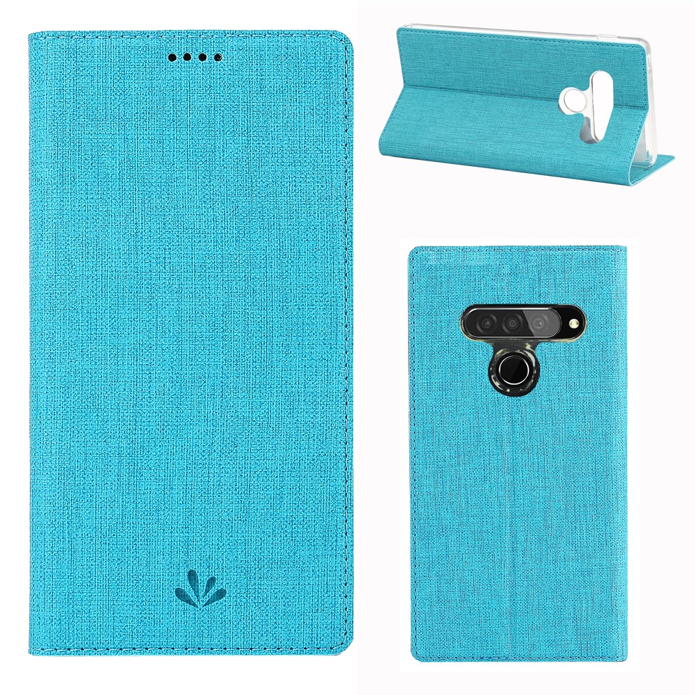 VILI DMX Cross Surface Leather Card Holder Phone Case for LG G8s ThinQ - Blue-1