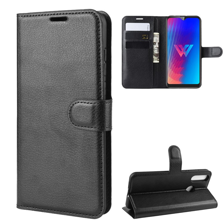 Litchi Texture Wallet Stand Flip Leather Case for LG W30 - Black-2