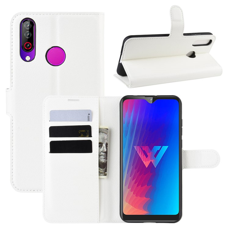 Litchi Texture Wallet Stand Flip Leather Case for LG W30 - White-1