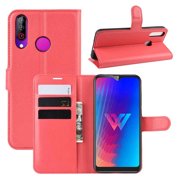 Litchi Texture Wallet Stand Flip Leather Case for LG W30 - Red-1