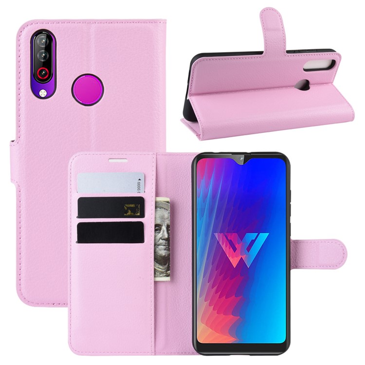 Litchi Texture Wallet Stand Flip Leather Case for LG W30 - Pink-1