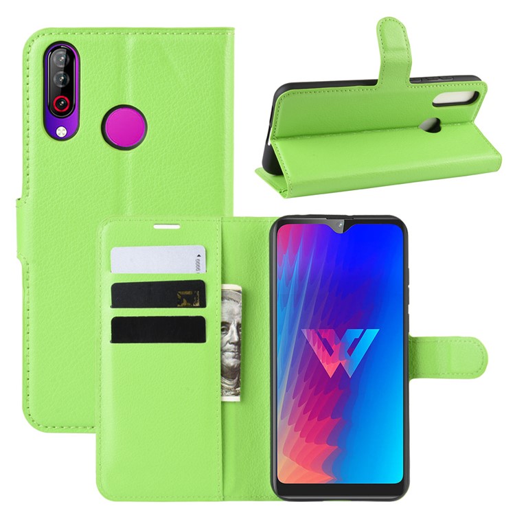 Litchi Texture Wallet Stand Flip Leather Case for LG W30 - Green-1