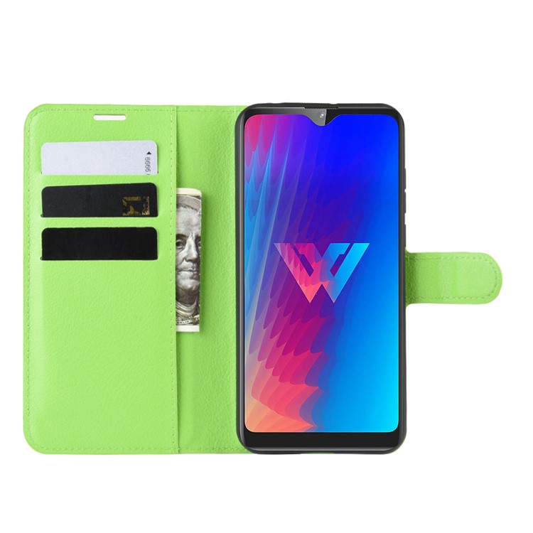 Litchi Texture Wallet Stand Flip Leather Case for LG W30 - Green-5