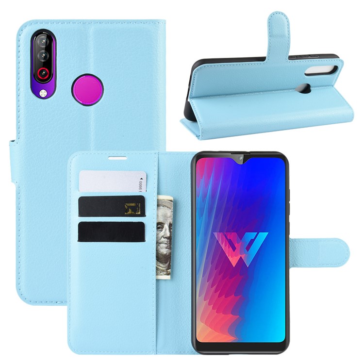 Litchi Texture Wallet Stand Flip Leather Case for LG W30 - Blue-1