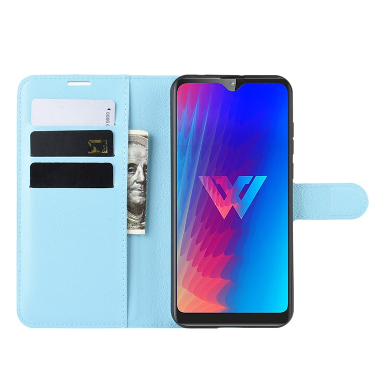 Litchi Texture Wallet Stand Flip Leather Case for LG W30 - Blue-5