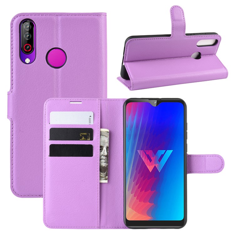 Litchi Texture Wallet Stand Flip Leather Case for LG W30 - Light Purple-1