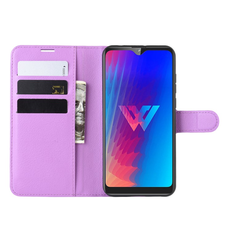 Litchi Texture Wallet Stand Flip Leather Case for LG W30 - Light Purple-5