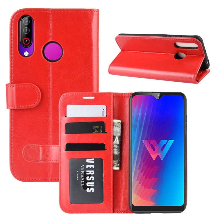 Crazy Horse Texture Wallet Stand Flip Leather Shell for LG W30 - Red-2