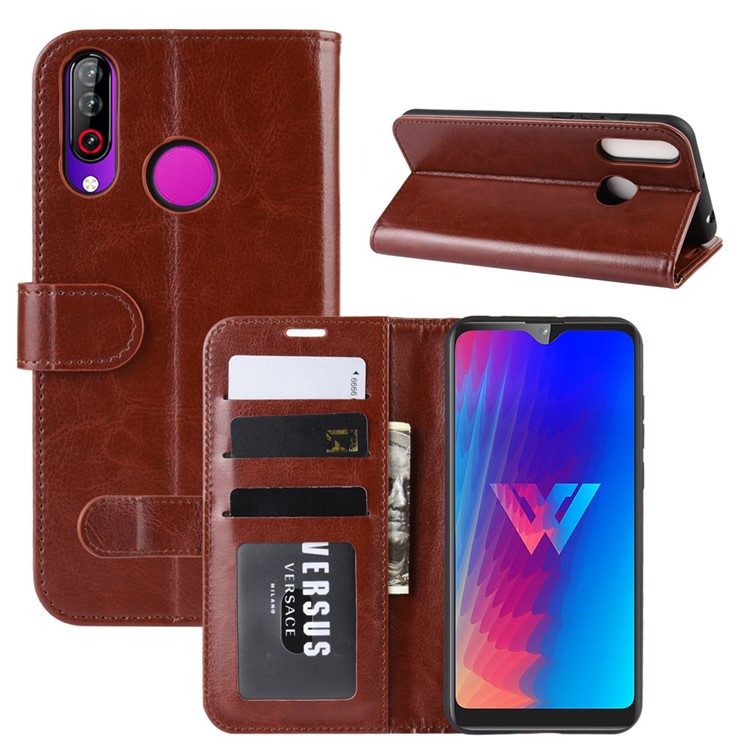 Crazy Horse Texture Wallet Stand Flip Leather Shell for LG W30 - Brown-2