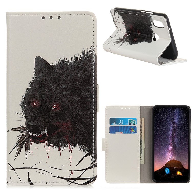 Pattern Printing Leather Wallet Stand Phone Case for LG W10 - Wolf-1