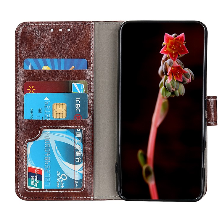 Кожаный Кошелек Сумасшедшей Кожи Для LG W30 - Коричневый-8
