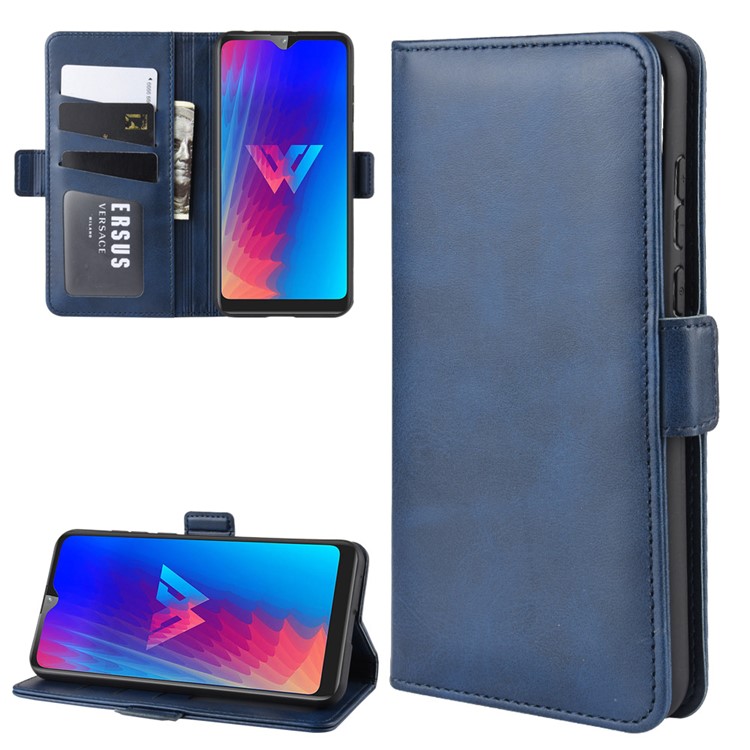 Leather Wallet Stand Phone Case for LG W30 - Blue-1