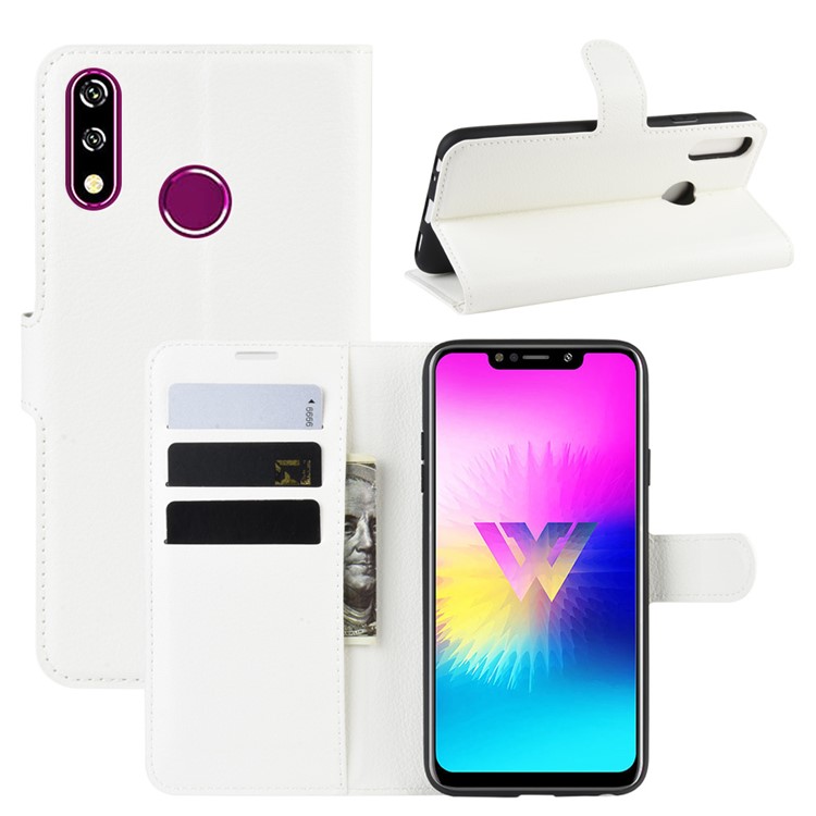 Litchi Skin Leather Wallet Stand Case for LG W10 - White-1