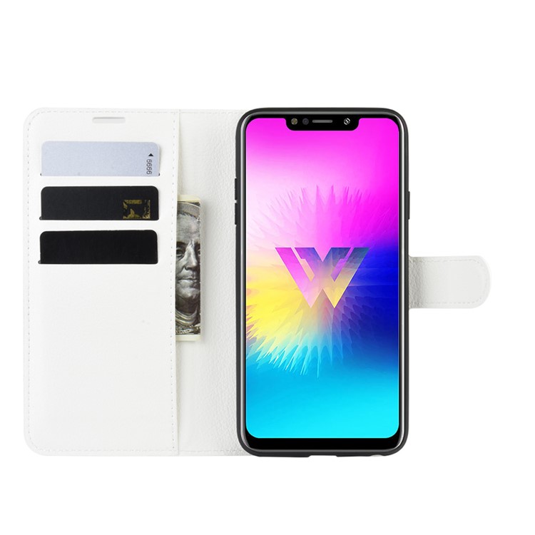 Litchi Skin Leather Wallet Stand Case for LG W10 - White-4