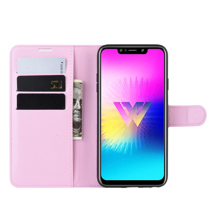 Litchi Skin Leather Wallet Stand Case for LG W10 - Pink-4
