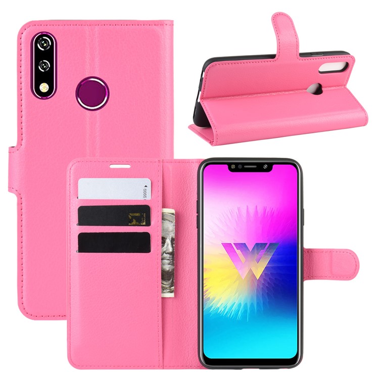 Litchi Skin Leather Wallet Stand Case for LG W10 - Rose-1