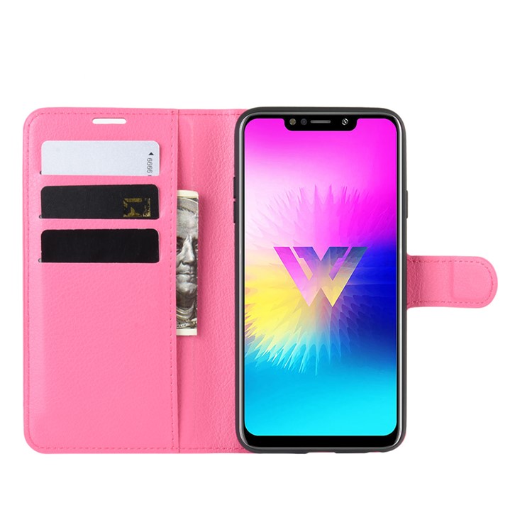 Litchi Skin Leather Wallet Stand Case for LG W10 - Rose-3
