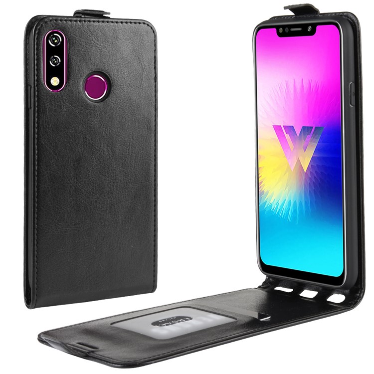 Crazy Horse Vertical Leather Case with Card Slot for LG W10 - Black-1