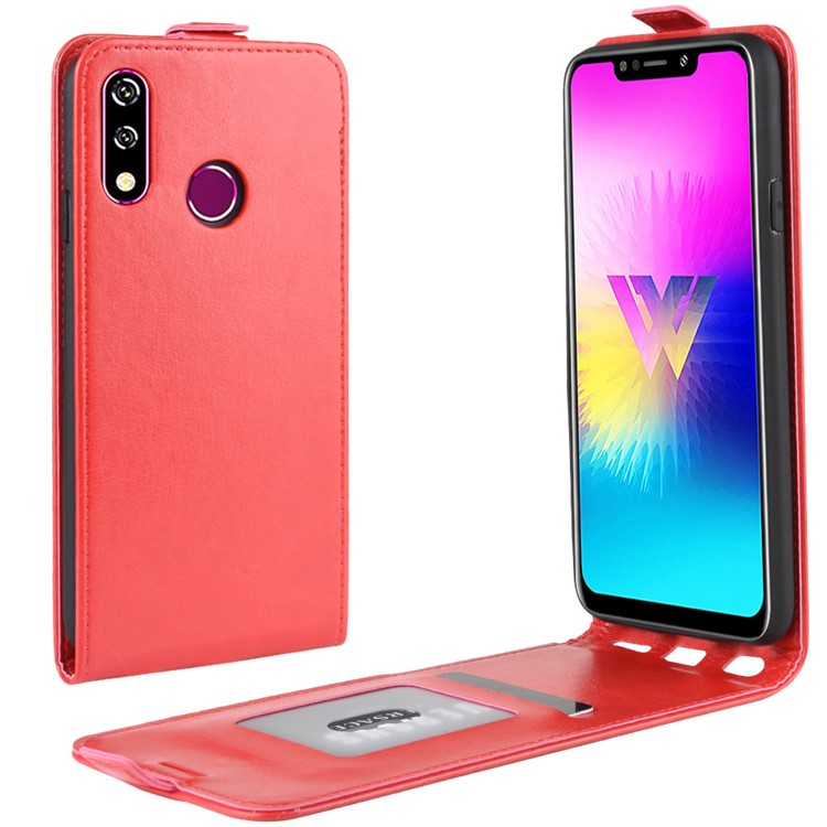 Crazy Horse Vertical Leather Case with Card Slot for LG W10 - Red-1