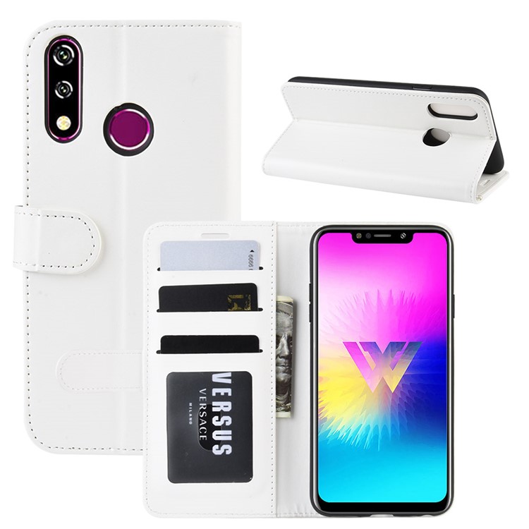Carteira De Cavalo Louco Carteira De Couro Suporte De Telefone Para LG W10 - Branco-1