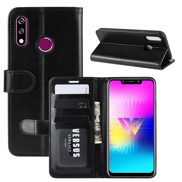 Carteira De Cavalo Louco Carteira De Couro Suporte De Telefone Para LG W10 - Preto-1