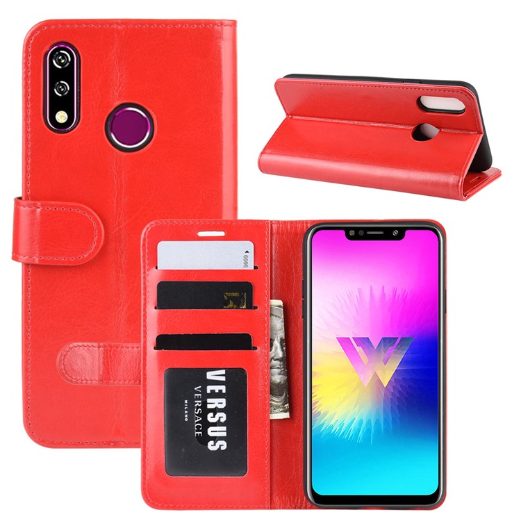 Carteira De Cavalo Louco Carteira De Couro Suporte De Telefone Para LG W10 - Vermelho-1