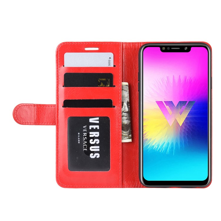 Carteira De Cavalo Louco Carteira De Couro Suporte De Telefone Para LG W10 - Vermelho-5