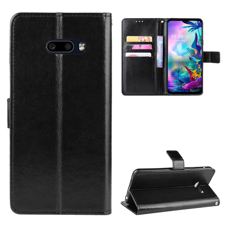 Crazy Horse Texture Leather Wallet Case for LG G8X ThinQ/V50S ThinQ - Black-1