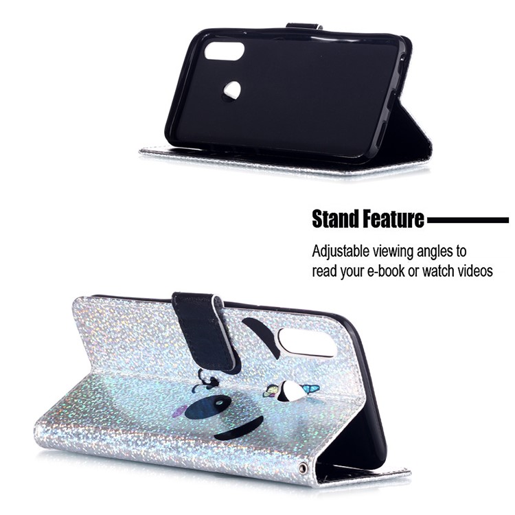 Printing Glitter Sequins Leather Cover for LG W10 - Panda-4