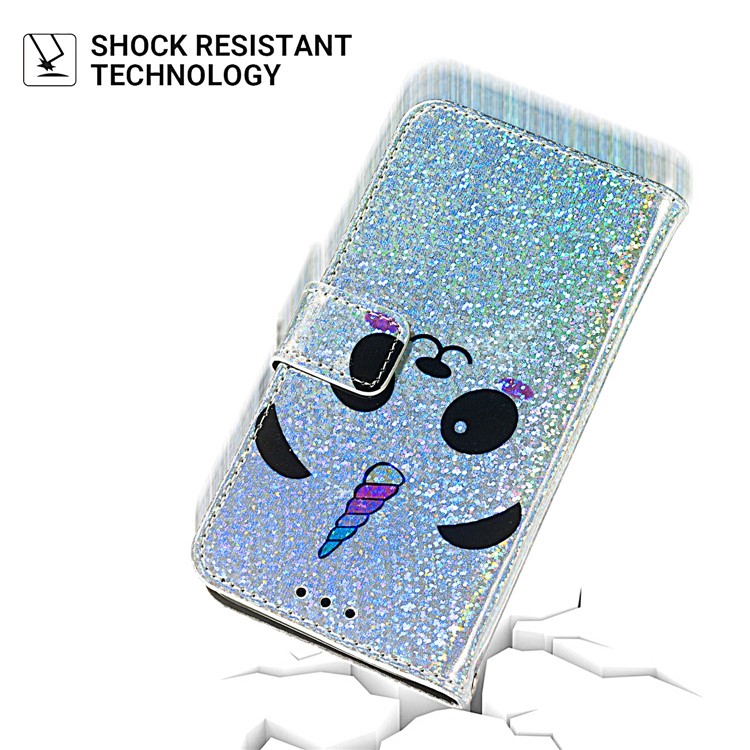 Printing Glitter Sequins Leather Cover for LG W10 - Panda-6
