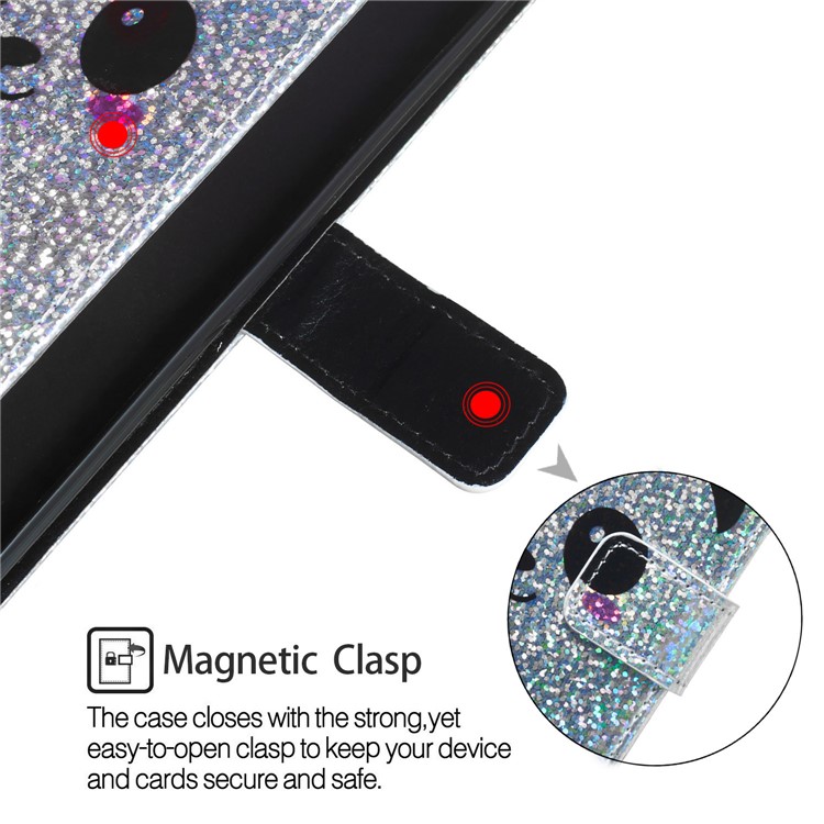 Printing Glitter Sequins Leather Cover for LG W10 - Panda-7