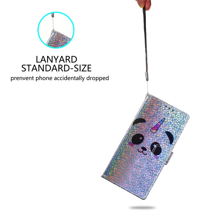Printing Glitter Sequins Leather Cover for LG W10 - Panda-8
