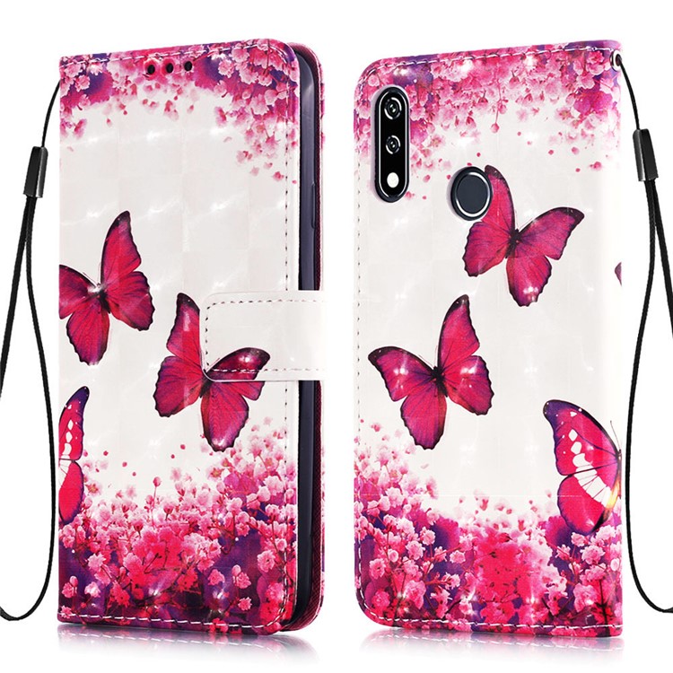 Pattern Printing Light Spot Decor Leather Wallet Case for LG W10 - Butterfly and Flower-2