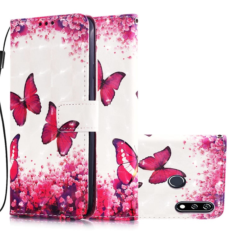 Pattern Printing Light Spot Decor Leather Wallet Case for LG W10 - Butterfly and Flower-3