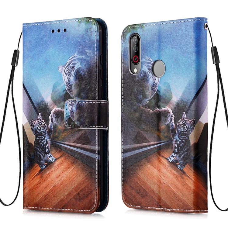 Pattern Printing PU Leather Wallet Protective Case for LG W30 - Tiger and Cat-3