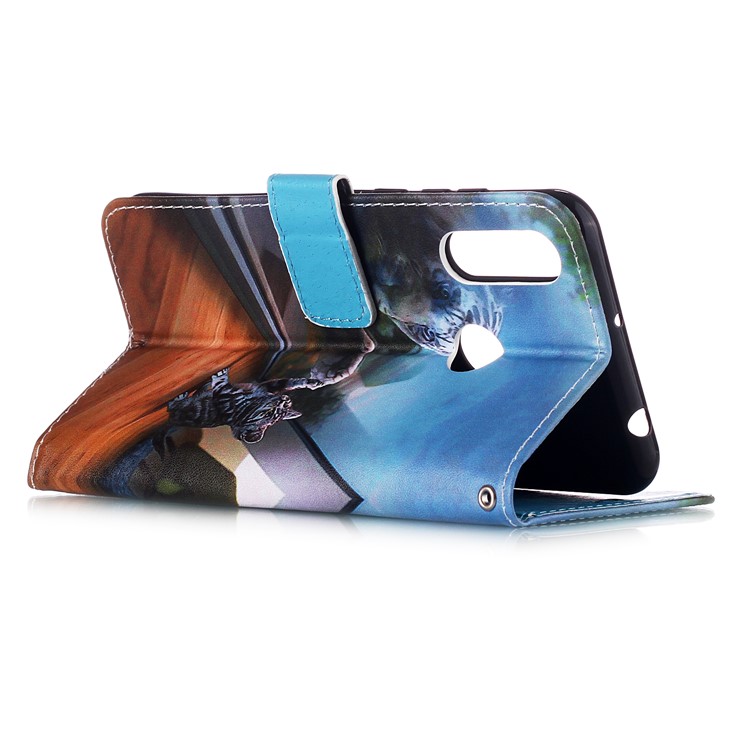 Pattern Printing PU Leather Wallet Protective Case for LG W30 - Tiger and Cat-5