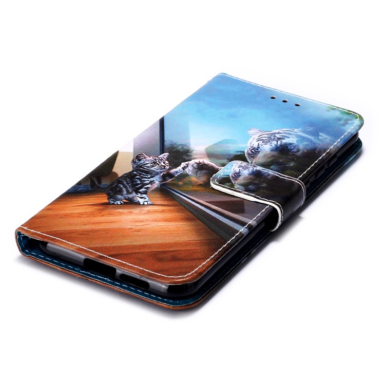 Pattern Printing PU Leather Wallet Protective Case for LG W30 - Tiger and Cat-7