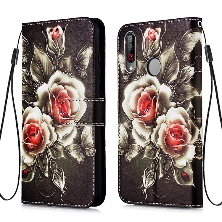 Pattern Printing PU Leather Wallet Protective Case for LG W30 - Flowers-3